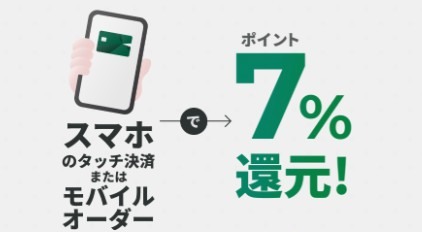 スマホのタッチ決済またはモバイルオーダーでポイント7%還元